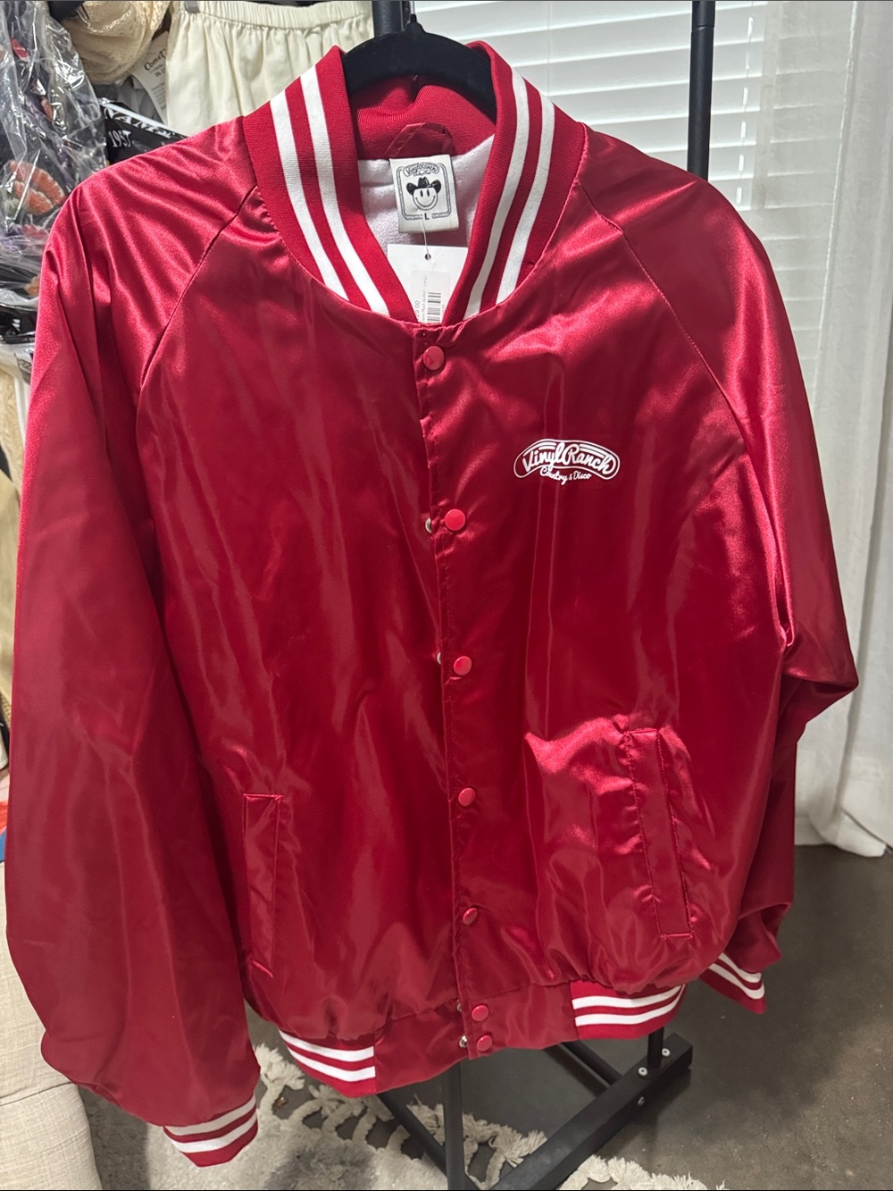 Women's Red Satin Bomber Jacket